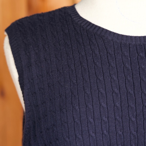 Karen Scott 100% Cotton Cable Knit Sleeveless Sweater Vest Made In UK Woman's XL - Picture 6 of 14